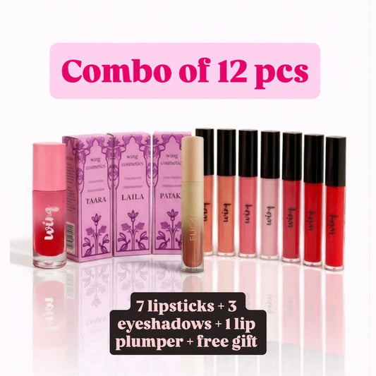 Combo of 10 pcs- 7 Lipsticks+2 eyeshadows+1 gift😍