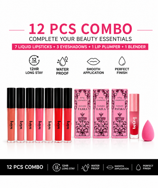 Combo of 12 pcs- 7 Lipsticks+3 eyeshadows+1 lip plumper😍