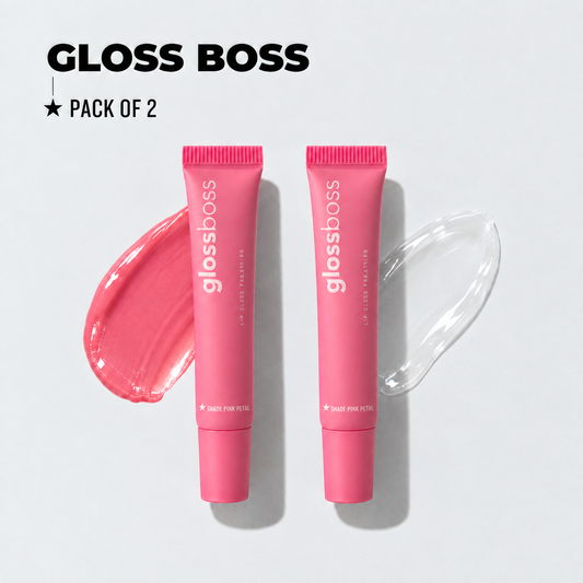 Combo of 2 Lip Treatment GLOSSBOSS(pink & clear) plus tote bag & charms