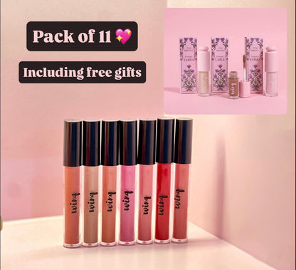 Combo of 11- 7 full sized Matte Lipsticks + 3 Liquid Eyeshadows + free gift 💖