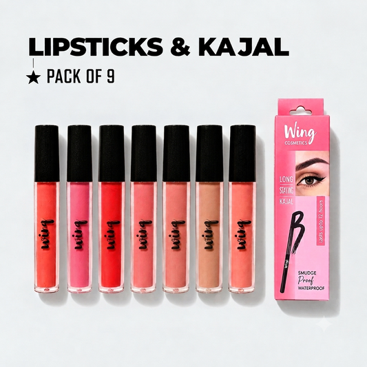 9 pcs combo ₹999 (7 matte liquid lipsticks plus free gifts)
