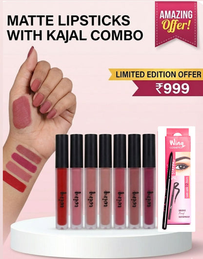 9 pcs combo ₹999 (7 matte liquid lipsticks plus kajal and free gifts)